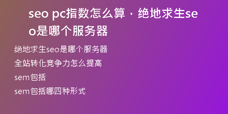 seo pc指數(shù)怎么算，絕地求生seo是哪個服務(wù)器