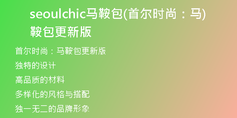 seoulchic馬鞍包(首爾時尚：馬鞍包更新版)