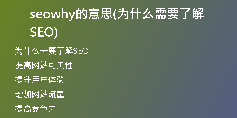seowhy的意思(為什么需要了解SEO)