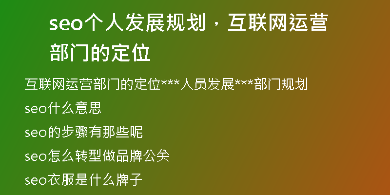 seo個人發(fā)展規(guī)劃，互聯(lián)網運營部門的定位