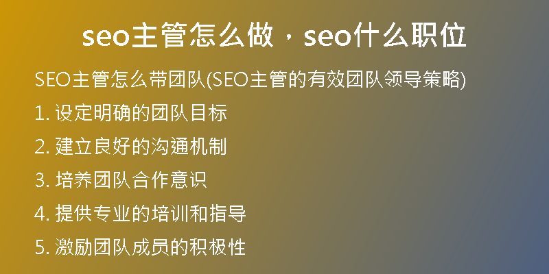 seo主管怎么做，seo什么職位