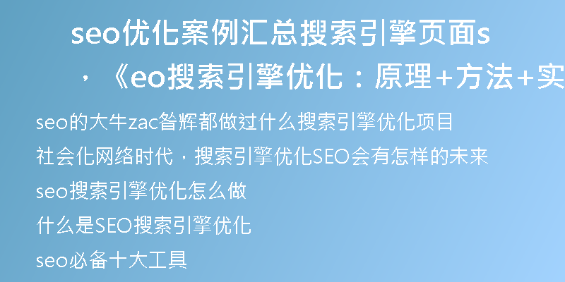 seo優(yōu)化案例匯總搜索引擎頁面，《seo搜索引擎優(yōu)化：原理+方法+實戰(zhàn)》
