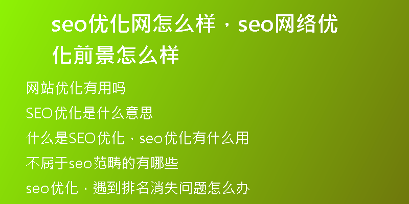 seo優(yōu)化網(wǎng)怎么樣，seo網(wǎng)絡(luò)優(yōu)化前景怎么樣