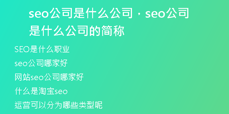 seo公司是什么公司，seo公司是什么公司的簡稱
