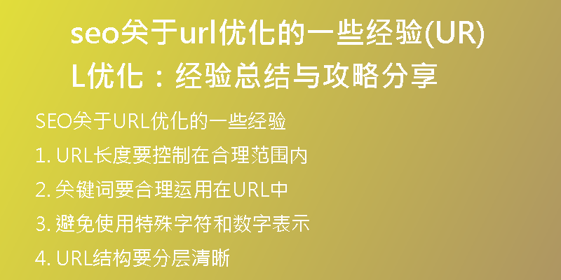 seo關于url優(yōu)化的一些經驗(URL優(yōu)化：經驗總結與攻略分享)