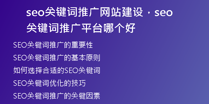 seo關鍵詞推廣網站建設，seo關鍵詞推廣平臺哪個好