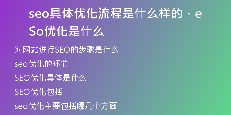 seo具體優(yōu)化流程是什么樣的，Seo優(yōu)化是什么