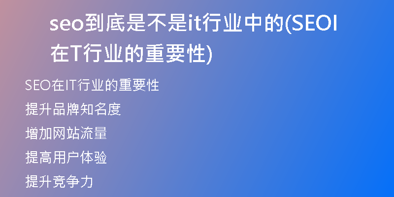 seo到底是不是it行業(yè)中的(SEO在IT行業(yè)的重要性)