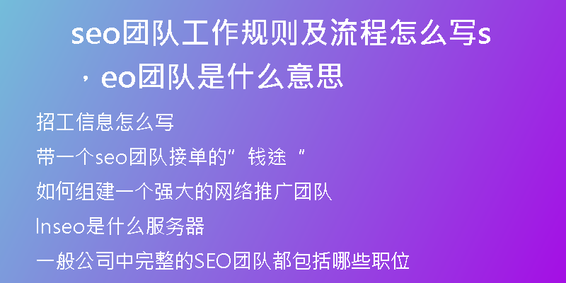 seo團(tuán)隊(duì)工作規(guī)則及流程怎么寫，seo團(tuán)隊(duì)是什么意思