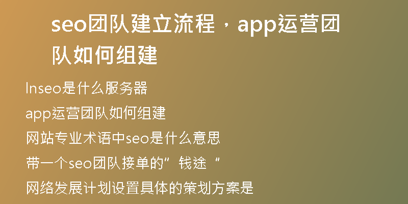 seo團隊建立流程，app運營團隊如何組建