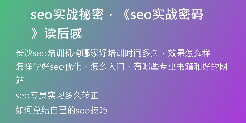 seo實戰(zhàn)秘密，《seo實戰(zhàn)密碼》讀后感
