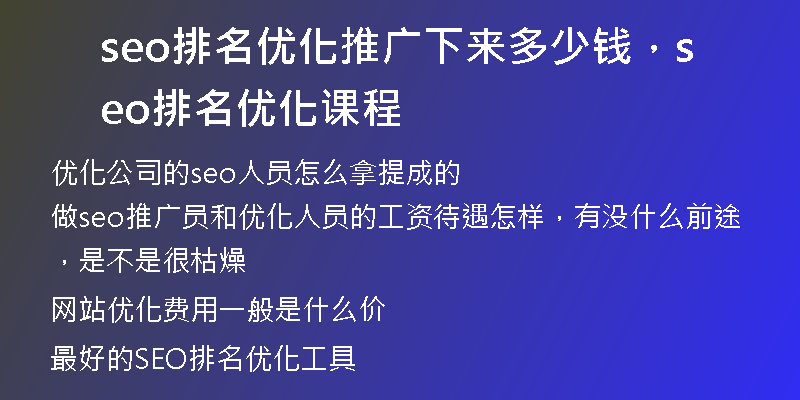 seo排名優(yōu)化推廣下來多少錢，seo排名優(yōu)化課程