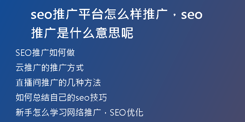 seo推廣平臺怎么樣推廣，seo推廣是什么意思呢