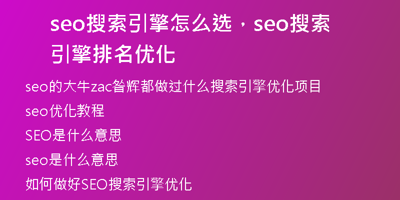 seo搜索引擎怎么選，seo搜索引擎排名優(yōu)化