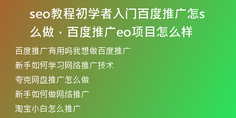 seo教程初學(xué)者入門百度推廣怎么做，百度推廣seo項(xiàng)目怎么樣