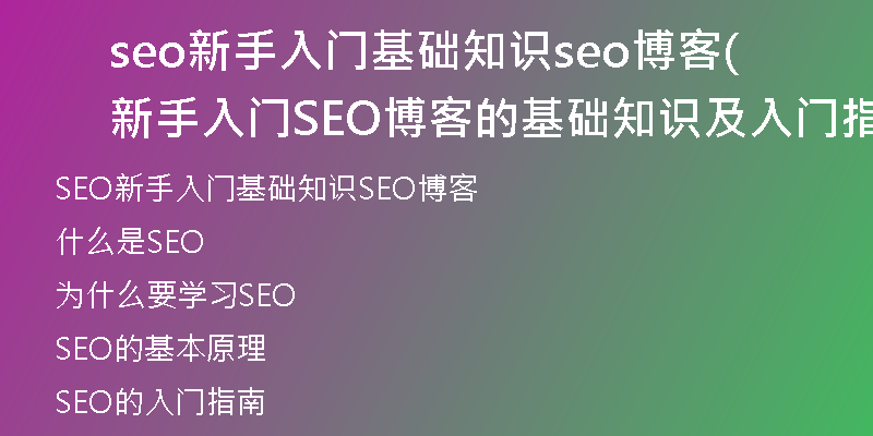 seo新手入門基礎(chǔ)知識(shí)seo博客(新手入門SEO博客的基礎(chǔ)知識(shí)及入門指南