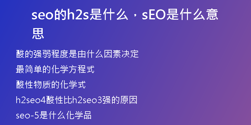 seo的h2s是什么，sEO是什么意思