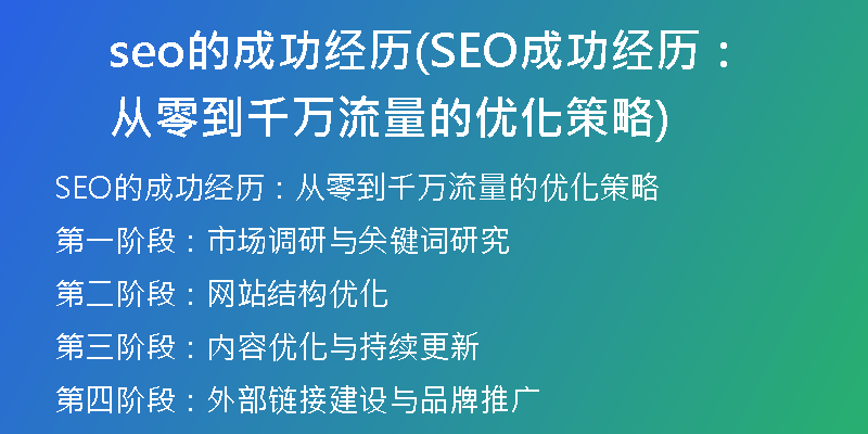 seo的成功經歷(SEO成功經歷：從零到千萬流量的優(yōu)化策略)