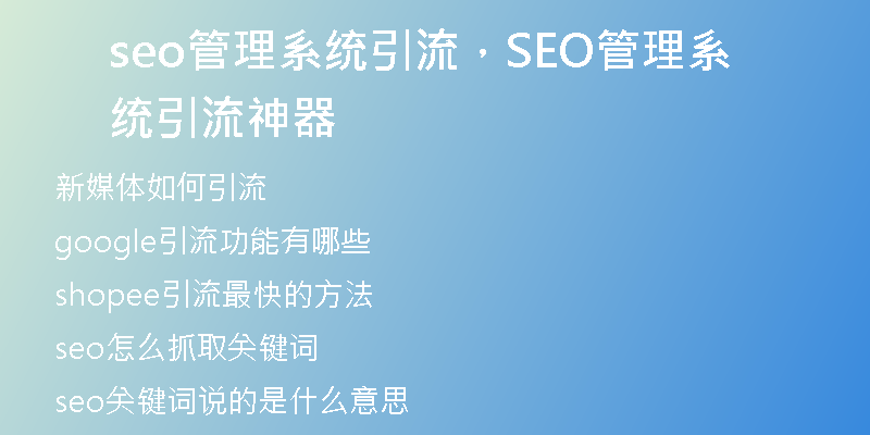 seo管理系統(tǒng)引流，SEO管理系統(tǒng)引流神器