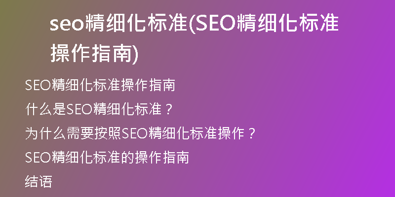 seo精細(xì)化標(biāo)準(zhǔn)(SEO精細(xì)化標(biāo)準(zhǔn)操作指南)