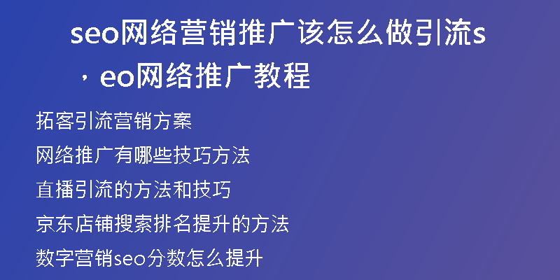 seo網(wǎng)絡(luò)營(yíng)銷推廣該怎么做引流，seo網(wǎng)絡(luò)推廣教程
