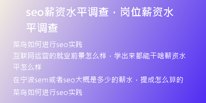 seo薪資水平調(diào)查，崗位薪資水平調(diào)查