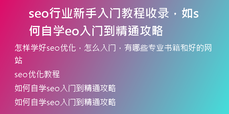 seo行業(yè)新手入門教程收錄，如何自學(xué)seo入門到精通攻略