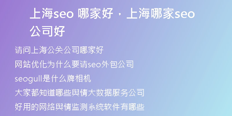 上海seo 哪家好，上海哪家seo公司好