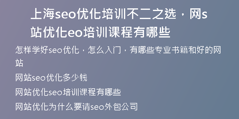 上海seo優(yōu)化培訓(xùn)不二之選，網(wǎng)站優(yōu)化seo培訓(xùn)課程有哪些