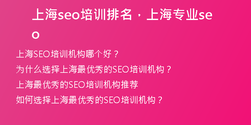 上海seo培訓(xùn)排名，上海專業(yè)seo