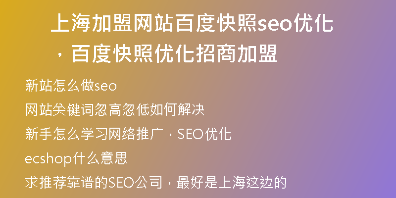 上海加盟網(wǎng)站百度快照seo優(yōu)化，百度快照優(yōu)化招商加盟