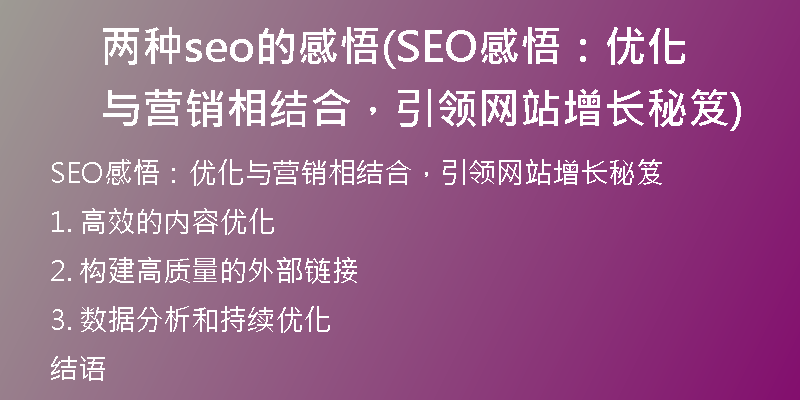 兩種seo的感悟(SEO感悟：優(yōu)化與營(yíng)銷相結(jié)合，引領(lǐng)網(wǎng)站增長(zhǎng)秘笈)