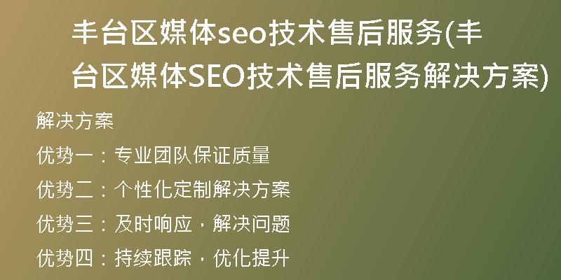 豐臺區(qū)媒體seo技術(shù)售后服務(wù)(豐臺區(qū)媒體SEO技術(shù)售后服務(wù)解決方案)